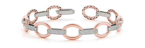 Rose gold Pavé Round Stone Open Link Bracelet with Bezel Setting