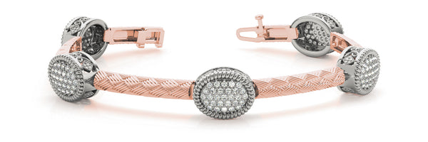 Rose gold Pavé Round Stone Woven Band Bracelet with Bezel Setting