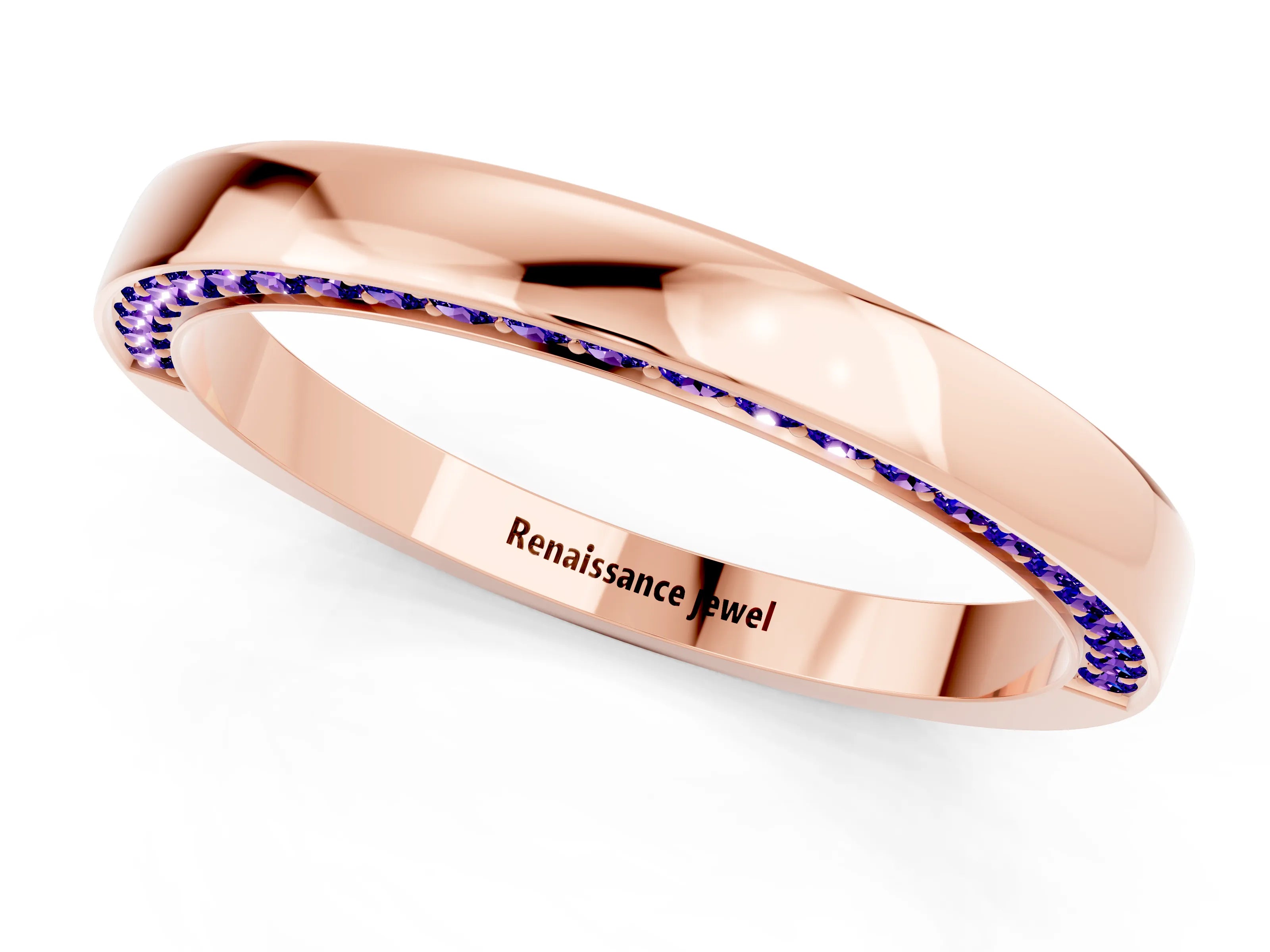 Rose gold Pavé Round Tanzanite Channel Set Band_19