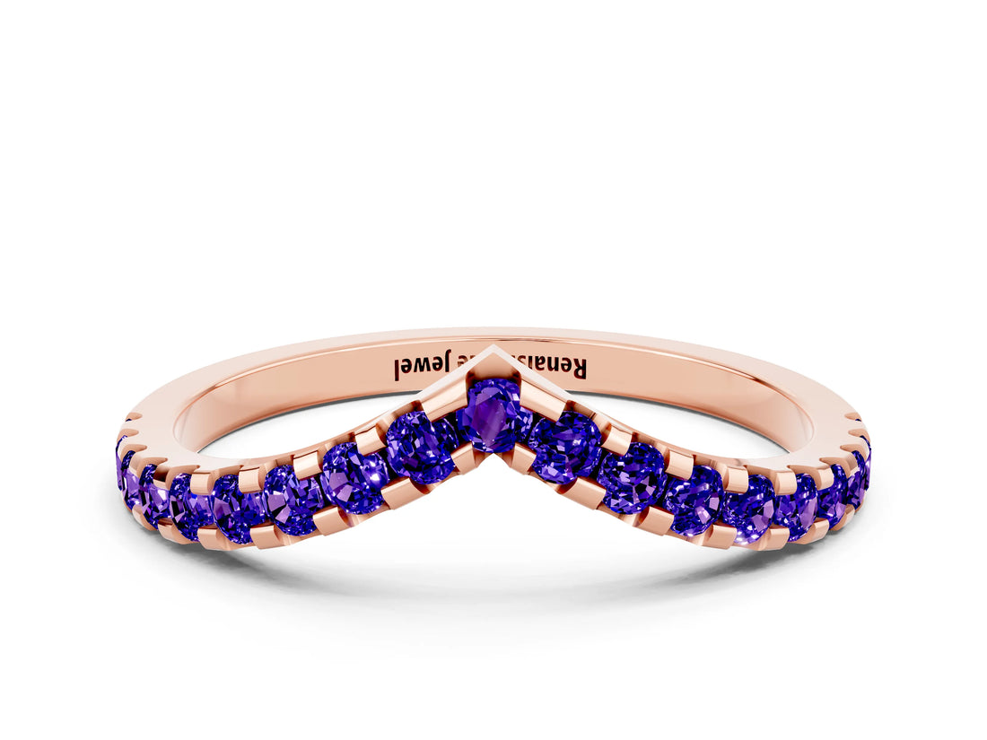 Rose gold Pavé Round Tanzanite Chevron Band with Shared Prong Setting_6