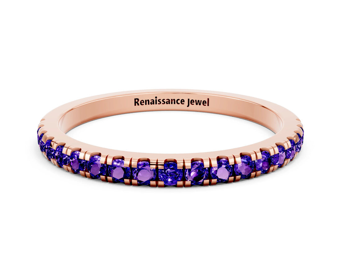 Rose gold Pavé Round Tanzanite Half Eternity Band with Shared Prong Setting_6