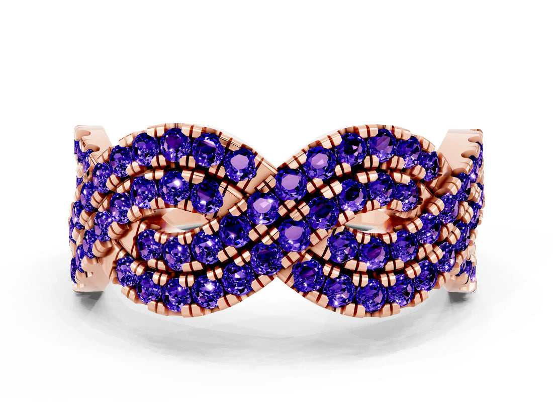 Rose gold Pavé Round Tanzanite Infinity Twist Band with Shared Prong Setting_6