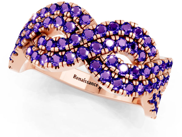 Rose Gold Round Tanzanite Pave Infinity Twist Wedding Band with Shared Prongs