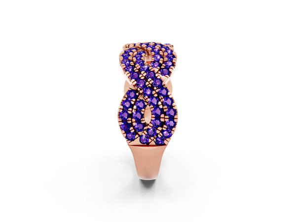 Rose Gold Round Tanzanite Pave Infinity Twist Wedding Band with Shared Prongs
