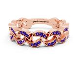 Rose gold Pavé Round Tanzanite Interlocking Eternity Band with Bezel Prong Setting_6