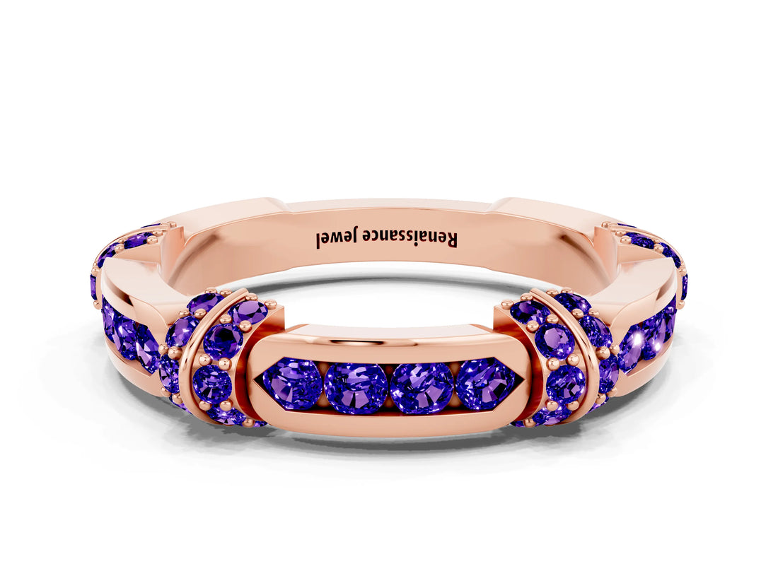 Rose gold Pavé Round Tanzanite Link Band with Bezel Setting_30