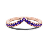 Rose gold Pavé Round Tanzanite V-Shaped Chevron Band with Shared Prong Setting_6
