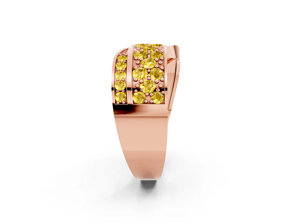 Rose gold Pavé Round Yellow Sapphire Crossover Band with Bead Prong Setting