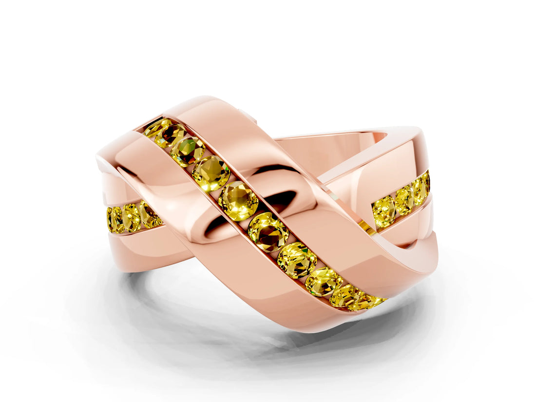 Rose gold Pavé Round Yellow Sapphire Crossover Band with Channel Setting_18