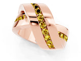 Rose gold Pavé Round Yellow Sapphire Crossover Band with Channel Setting_19