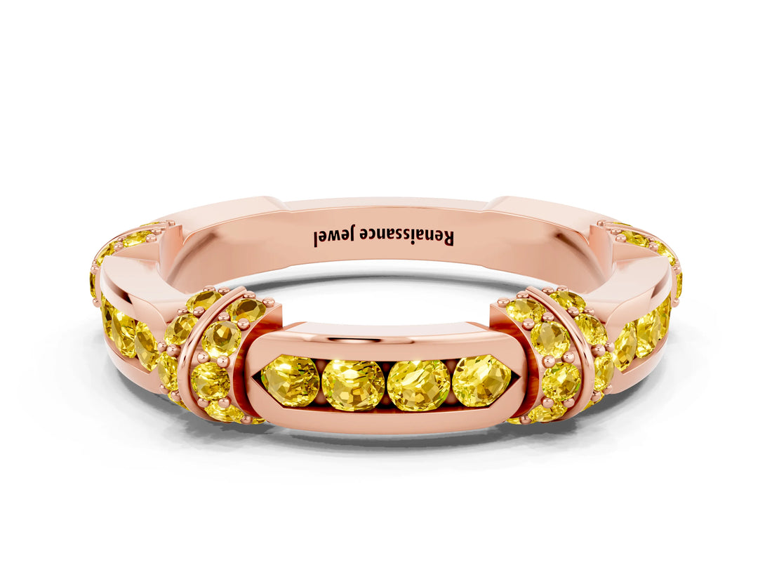 Rose gold Pavé Round Yellow Sapphire Link Band with Bezel Setting_30