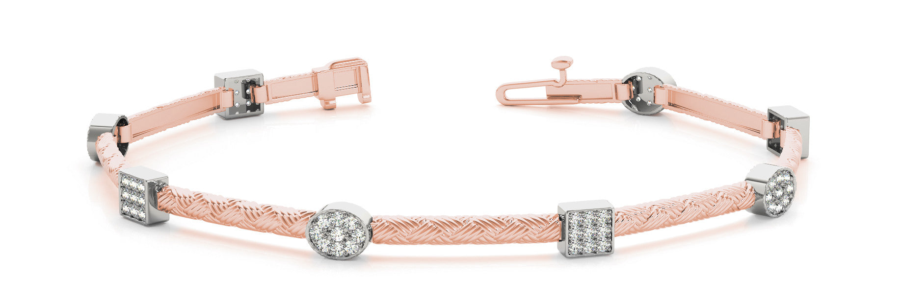 Rose gold Pavé Round and Square Diamond Braided Bracelet with Box Clasp