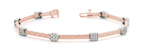 Rose gold Pavé Round and Square Diamond Braided Bracelet with Box Clasp