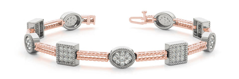 Rose gold Pavé Round and Square Diamond Rope Bracelet with Bezel Setting