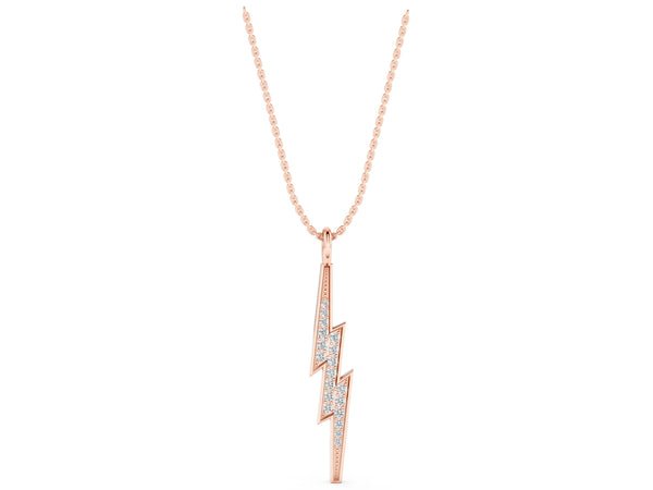 Rose gold Pavé Set Lightning Bolt Pendant with Round Cut Stones