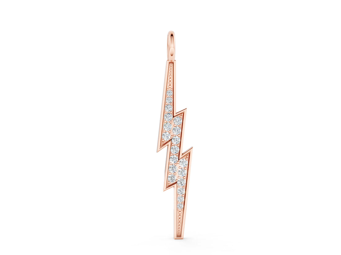 Rose gold Pavé Set Lightning Bolt Pendant with Round Cut Stones_9