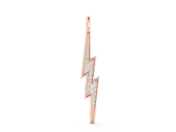 Rose gold Pavé Set Lightning Bolt Pendant with Round Cut Stones