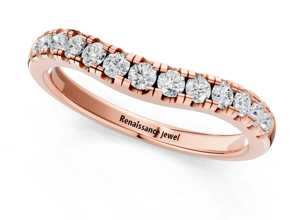 Rose gold Pavé Set Round Diamond Curved Band with Shared Prong Setting