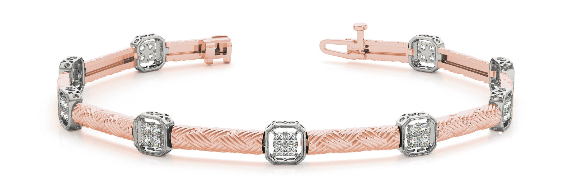 Rose gold Pavé Square Diamond Cable Bracelet with Bezel Prong Setting