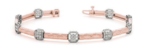 Rose gold Pavé Square Diamond Cable Bracelet with Bezel Prong Setting