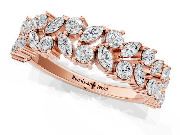 Rose gold Pave Marquise and Round Diamond Eternity Band with Prong Setting