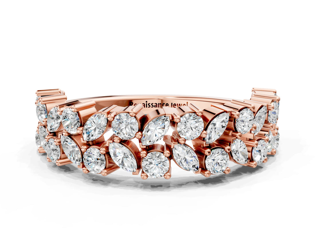 Rose gold Pave Marquise and Round Diamond Eternity Band with Prong Setting_9