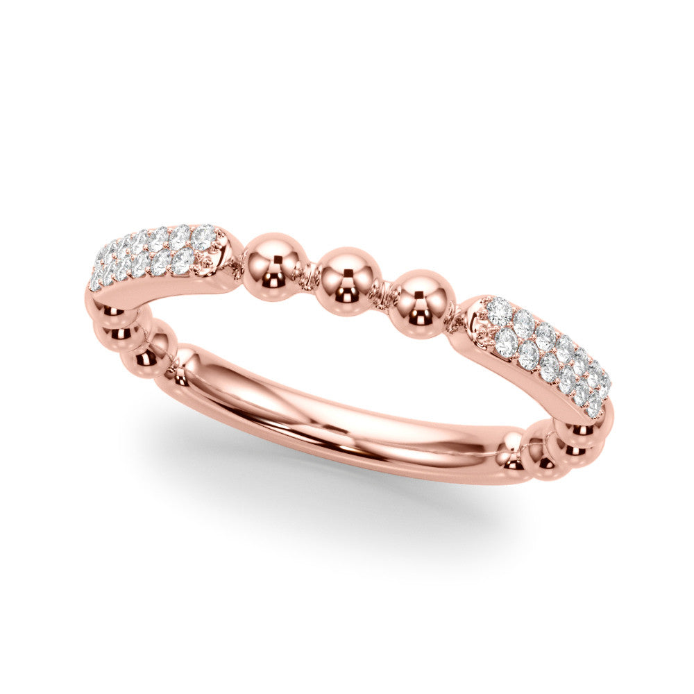Rose gold Pave Round Diamond Beaded Band with Shared Prong Setting