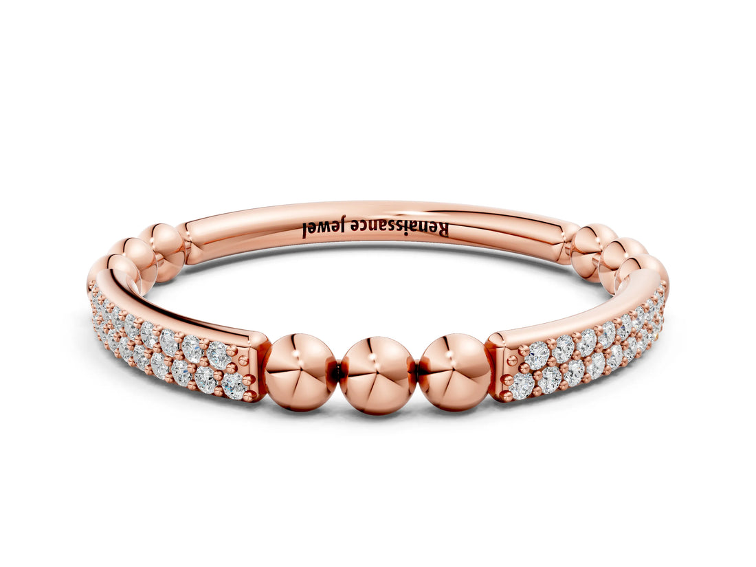 Rose gold Pave Round Diamond Beaded Band with Shared Prong Setting_4