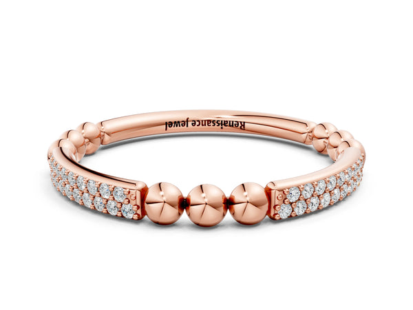 Rose gold Pave Round Diamond Beaded Band with Shared Prong Setting