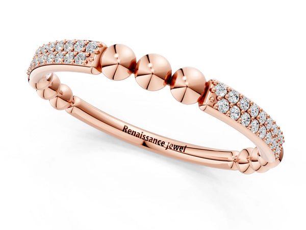 Rose gold Pave Round Diamond Beaded Band with Shared Prong Setting