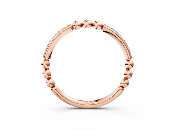 Rose gold Pave Round Diamond Beaded Band with Shared Prong Setting