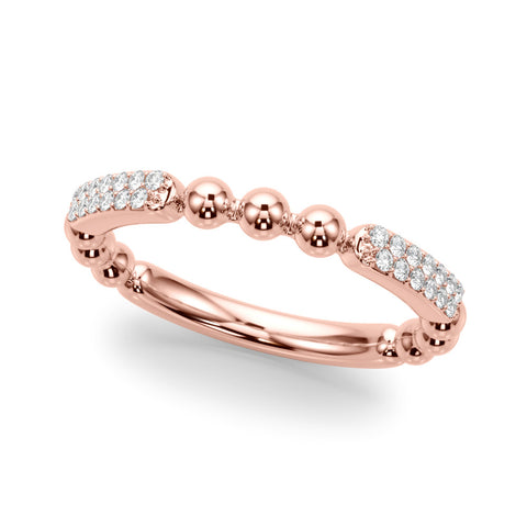 Rose gold Pave Round Diamond Beaded Band with Shared Prong Setting