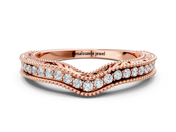 Rose gold Pave Round Diamond Curved Milgrain Band