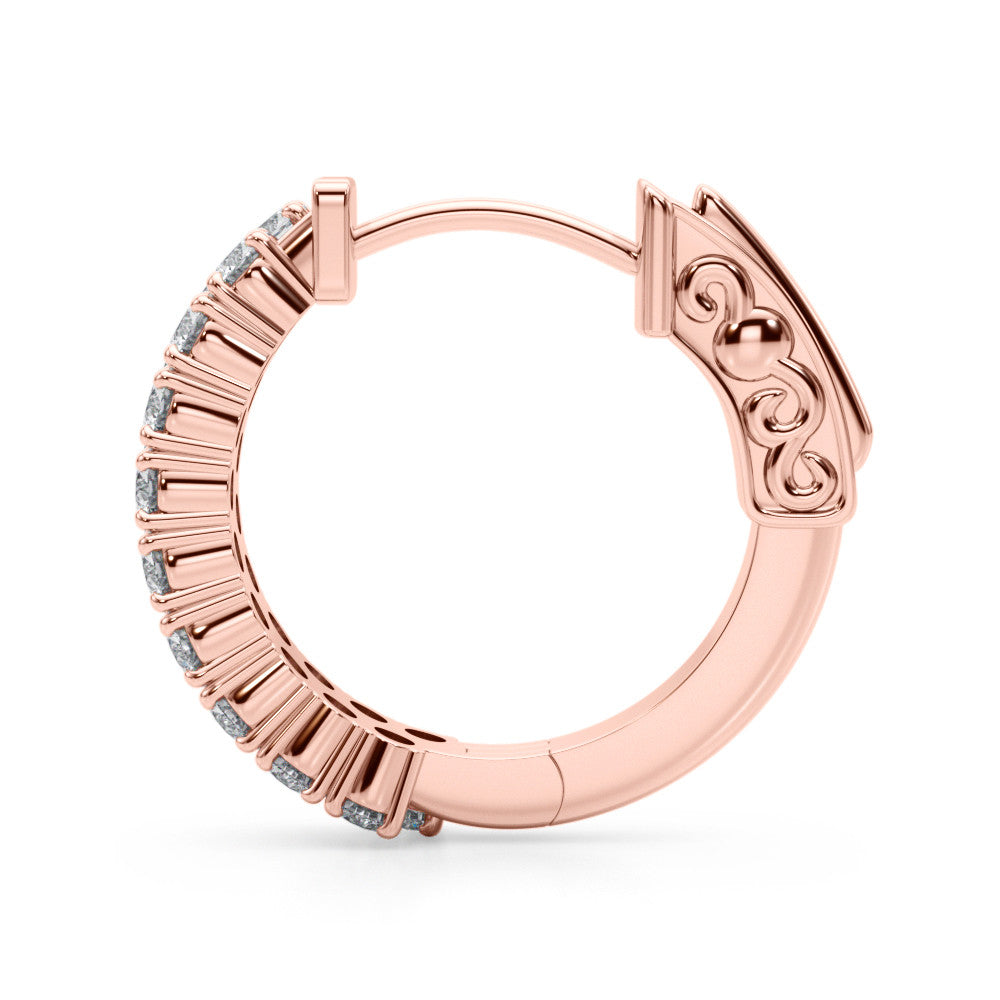 Rose gold Pave Round Diamond Hoop Earrings with Channel Band and Shared Prong Setting 2