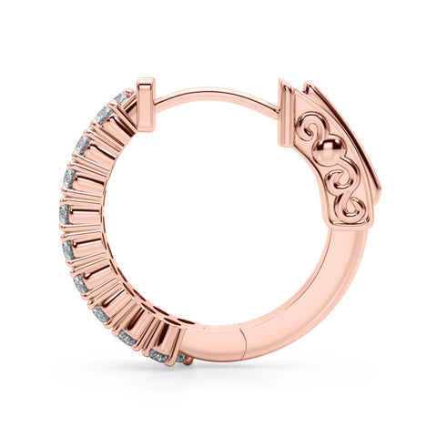 Rose gold Pave Round Diamond Hoop Earrings with Channel Band and Shared Prong Setting 2
