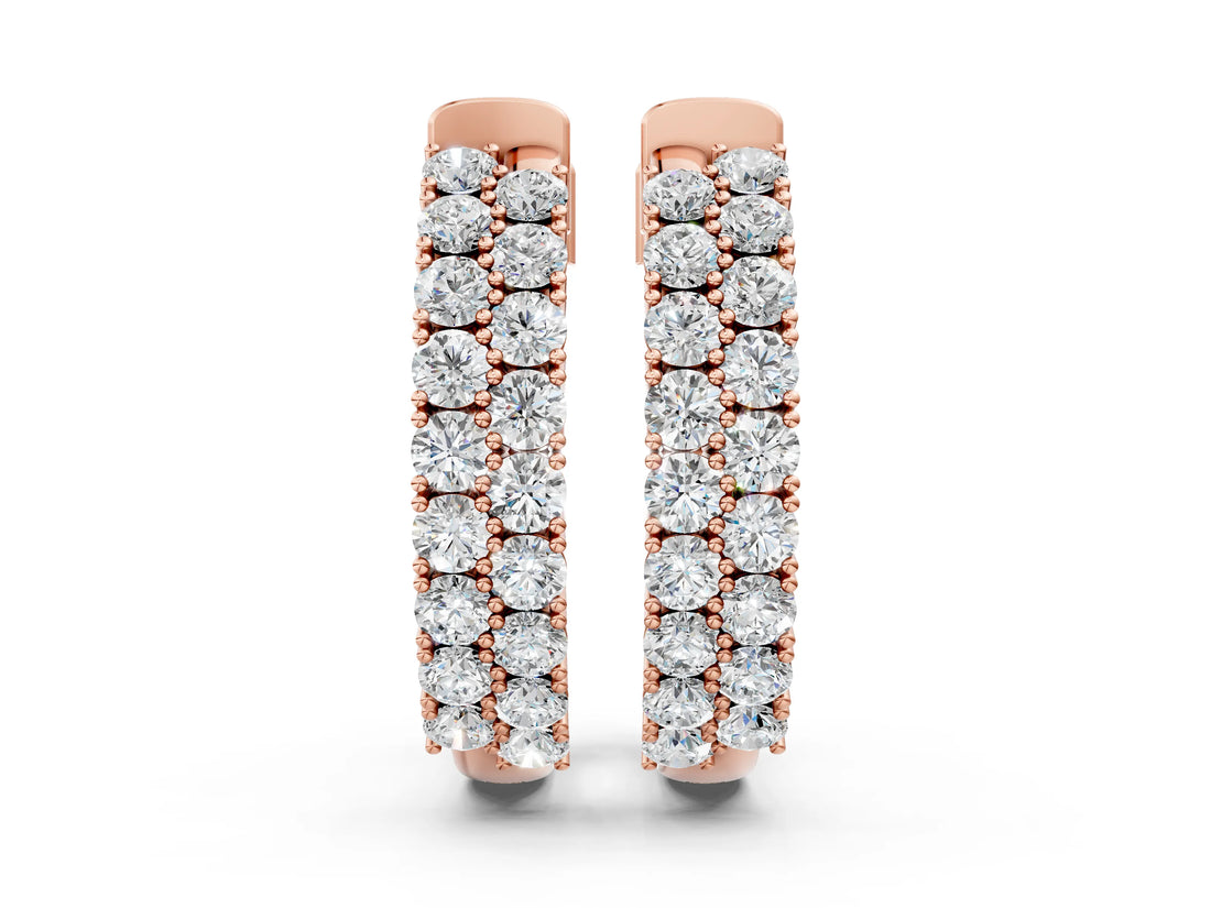 Rose gold Pave Round Diamond Hoop Earrings with Channel Band and Shared Prong Setting_7