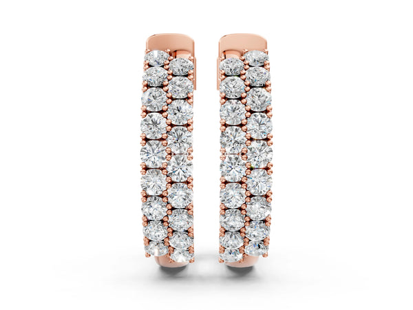 Rose gold Pave Round Diamond Hoop Earrings with Channel Band and Shared Prong Setting