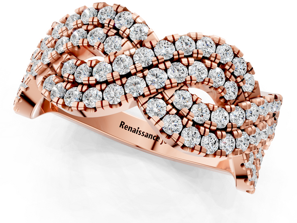 Rose gold Pavé Round Diamond Infinity Twist Band with Shared Prong Setting