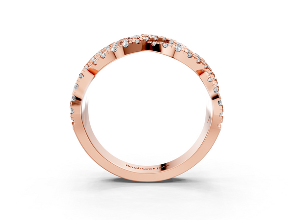Rose gold Pavé Round Diamond Infinity Twist Band with Shared Prong Setting