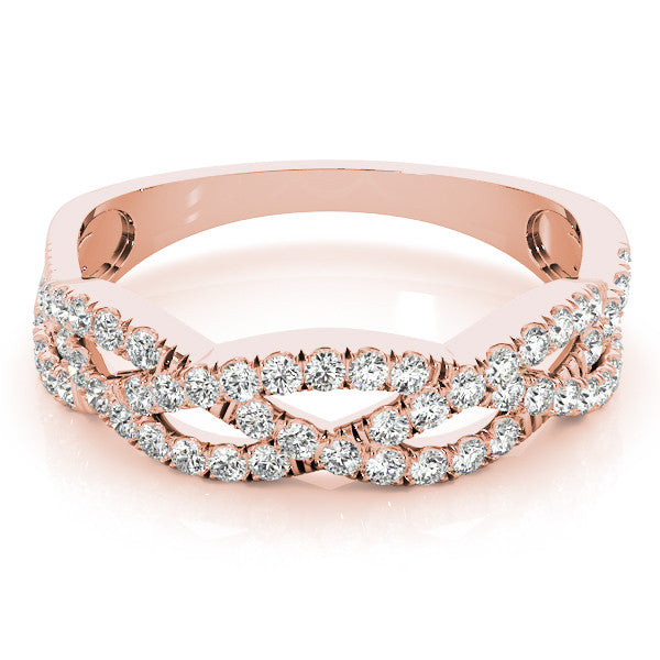 Rose gold Pave Round Diamond Twist Band with Shared Prong Setting 1
