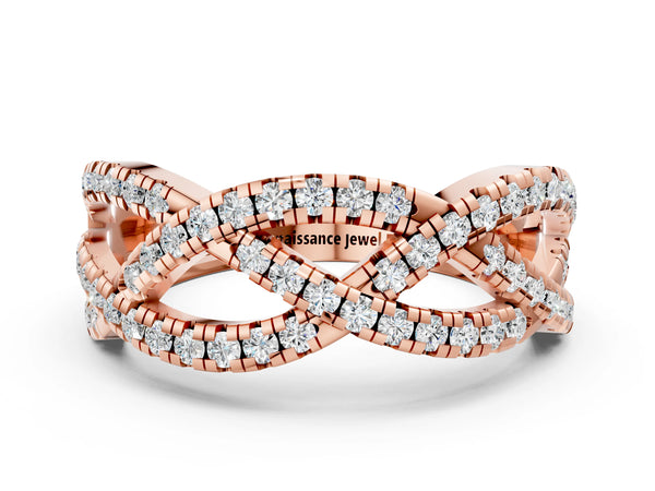 Rose gold Pave Round Diamond Twist Band with Shared Prong Setting