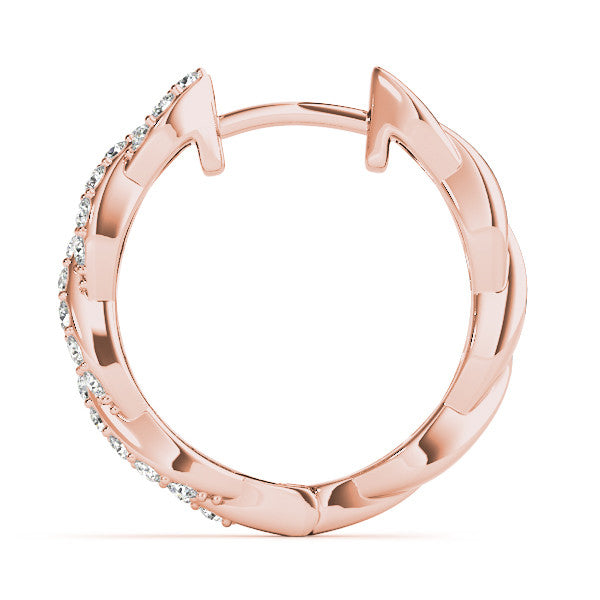 Rose gold Pave Round Diamond Twisted Hoop Earrings with Shared Prong Setting