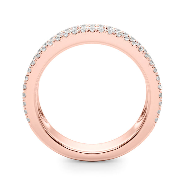 Rose gold Pave Round and Baguette Diamond Eternity Band with Channel and Prong Setting