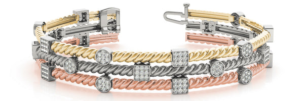 Rose gold Pave Set Round and Square Diamond Twisted Cable Bracelet