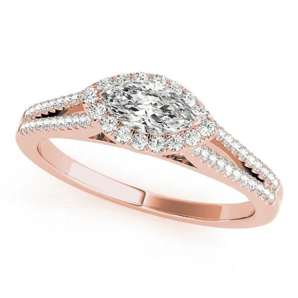 Rose gold Pave Split Shank Halo Marquise Cut Prong Set Ring
