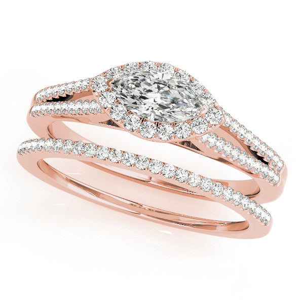 Rose gold Pave Split Shank Halo Pear Cut Prong Set Ring 1