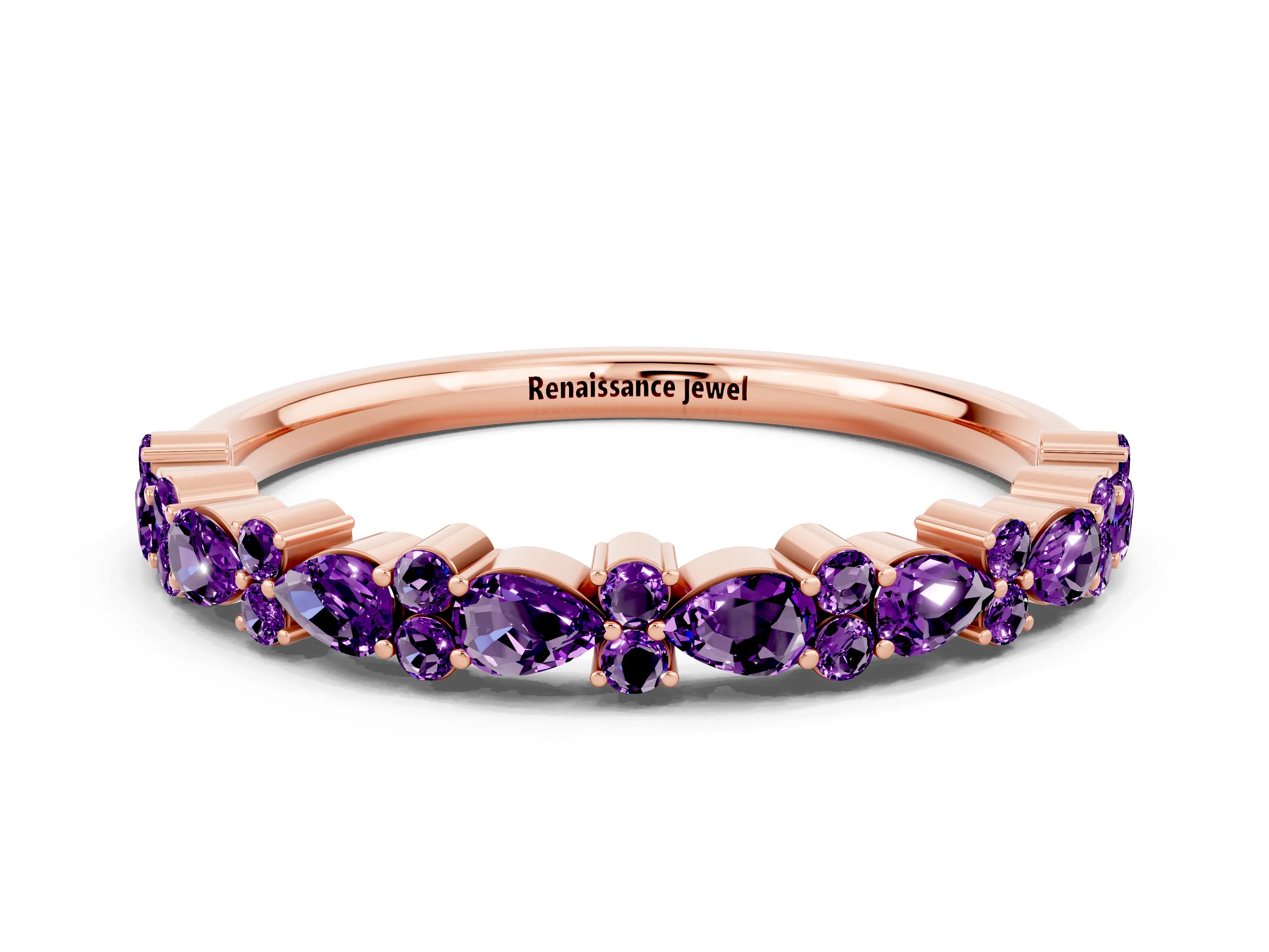 Rose gold Pear & Round Amethyst Wedding Band_6