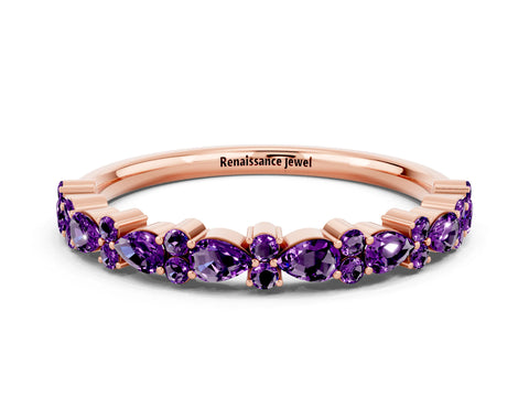 Rose gold Pear & Round Amethyst Wedding Band_6