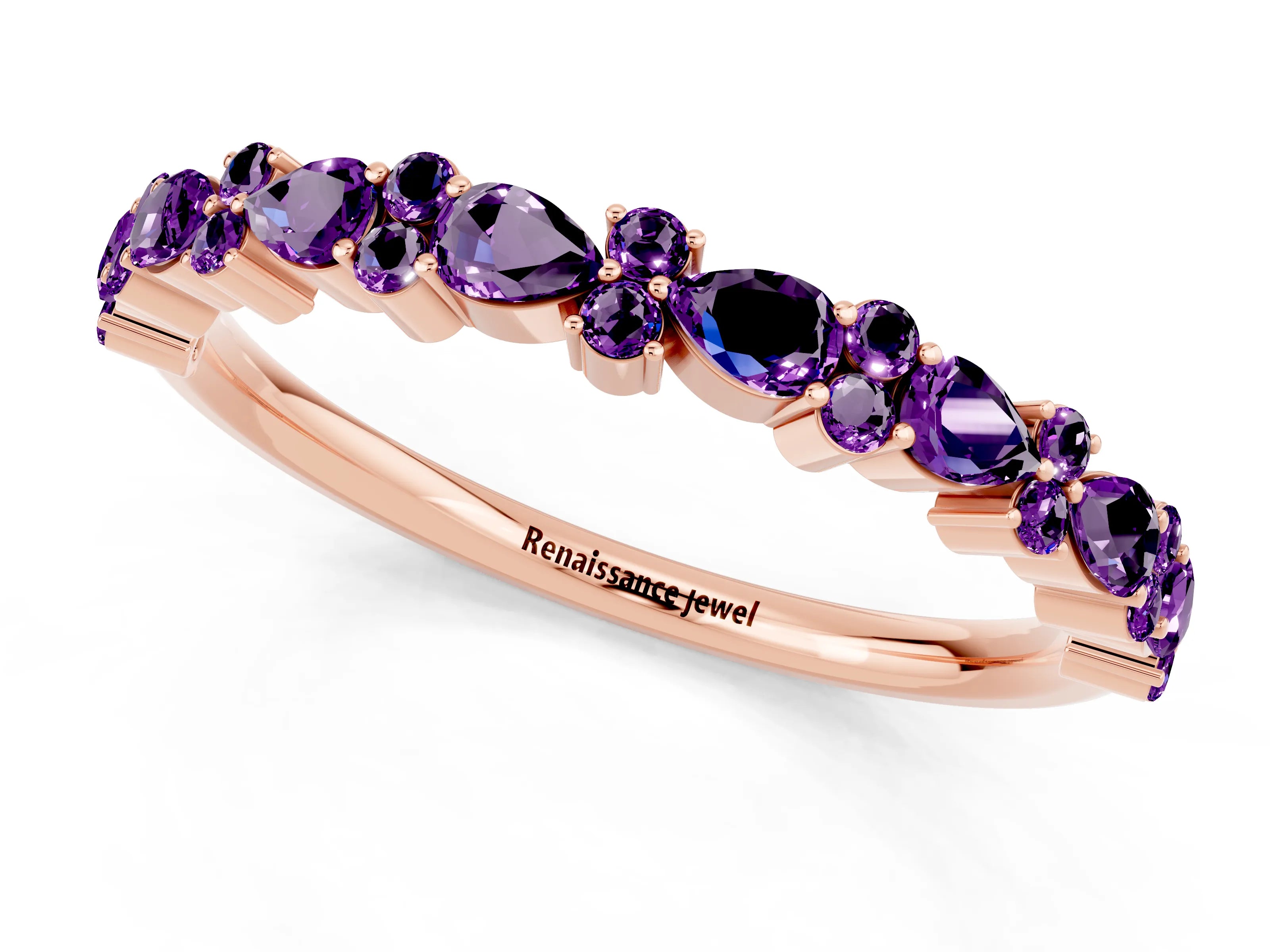 Rose gold Pear & Round Amethyst Wedding Band_7