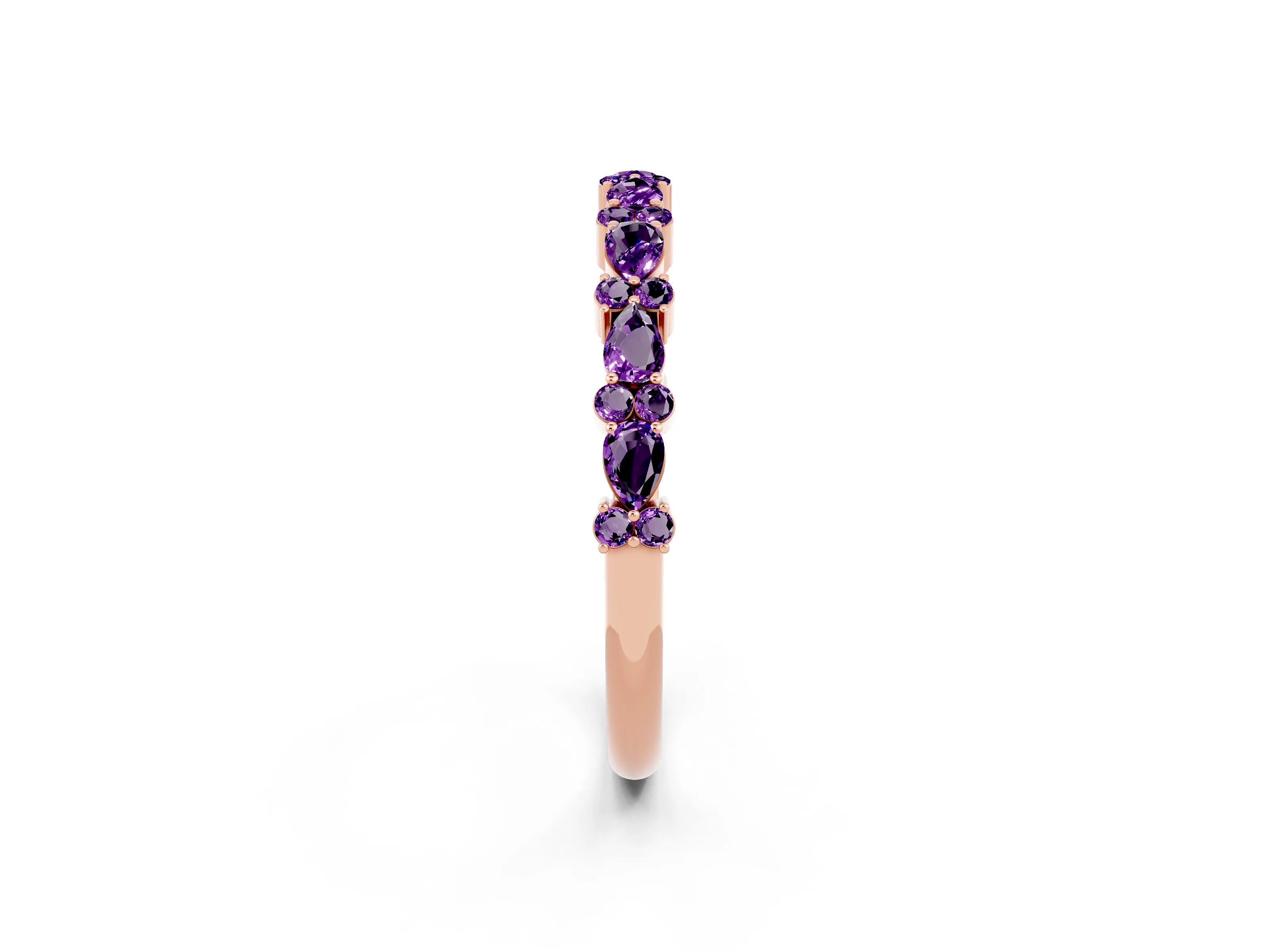 Rose gold Pear & Round Amethyst Wedding Band_8